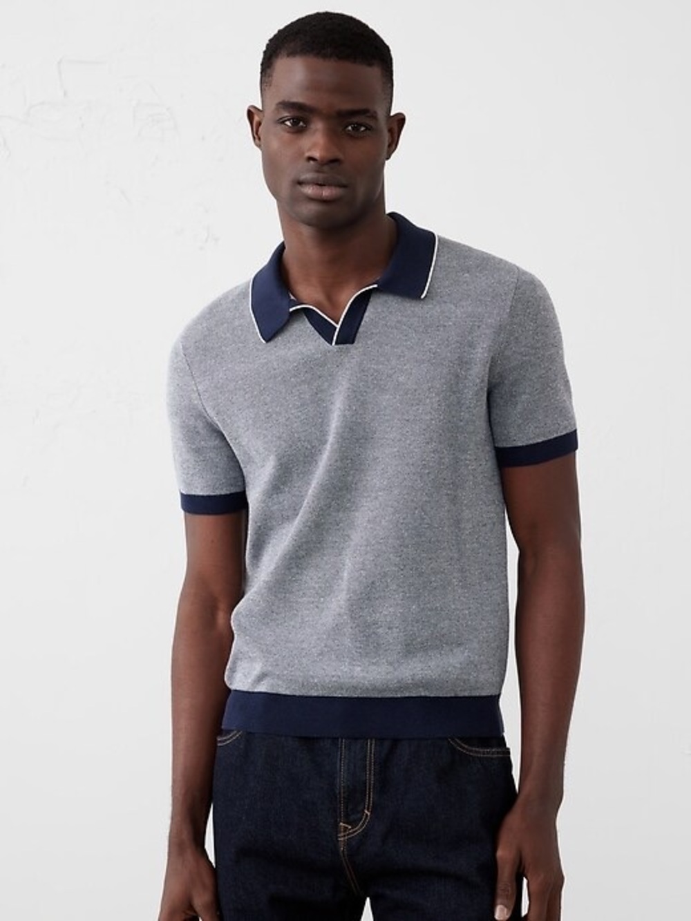 Banana Republic Men’s BIRDSEYE STITCH POLO - Grey/Navy